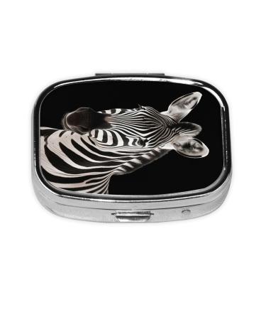 Zebra Printing 2 Compartment Small Pill Case Cute Small Pill Box Purse Pill Boxs Travel Pill Organizer for Pocket Purse and Travel Gifts