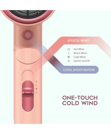 Pretfy 2000W Travel Hair Dryer with Diffuser - Lightweight Ionic Blow Dryer | 2 Speeds & 3 Heat Settings - Pink - Buy Online on GoSupps.com