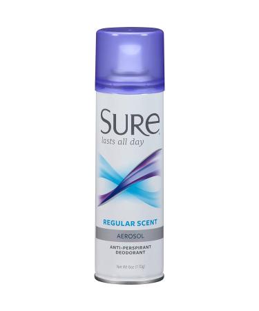 Sure Deodorant 6 Ounce Aerosol Regular Scent 6 Ounce (Pack of 3)
