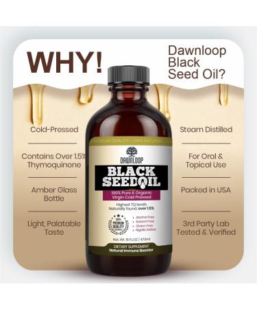 DAWNLOOP Organic Cold Pressed Black Seed Oil (16oz) 100% Pure Nigella Sativa Black Cumin Seed Oil for Immune Digestive Joint & Brain Support Gluten Free Non GMO 16 Fl Oz (Pack of 1) - Buy Online on GoSupps.com