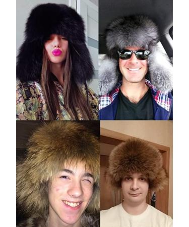 Unisex Winter Ushanka Trooper Hat with Ear Flap Chin Strap | Fox Mink Fur | Adjustable 58CM | Brown - Buy Online on GoSupps.com
