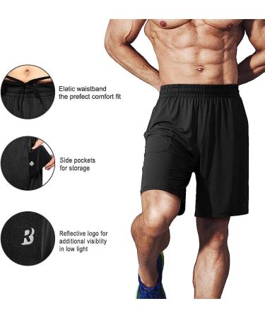 Roadbox Men's 7 Workout Shorts 2-Pack - Black+Sea Blue - Large | Athletic Gym Running & Basketball Shorts with Pocket for Fitness Sports - Buy Online on GoSupps.com