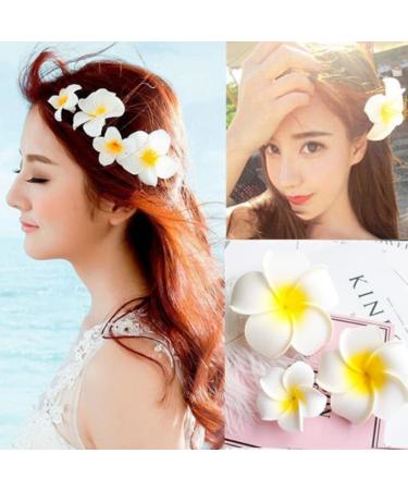 12Pcs White Hawaiian Plumeria Flower Hair Clip Set - Foam Hair Pins for Beach Wedding Party (2.4 Inch) - Buy Online on GoSupps.com