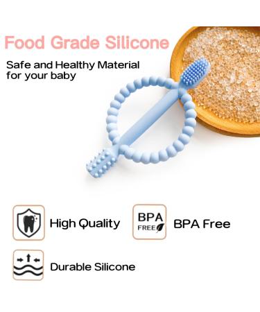 Airfish Baby Biting Toys - BPA-Free Silicone Toothbrush Teething Aids (2 Pack) for 3 Months+ Massage Gums in Peach Pink & Gray - Buy Online on GoSupps.com