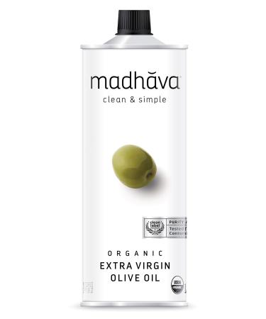 Madhava Organic Olive Oil, 1L Tin, 100% Pure, Single Source, Traceable, Cold Extracted, Non-Gmo, No Pesticides, Gluten Free, Vegan, Kosher, Extra Virgin, 33.8 Fl Oz