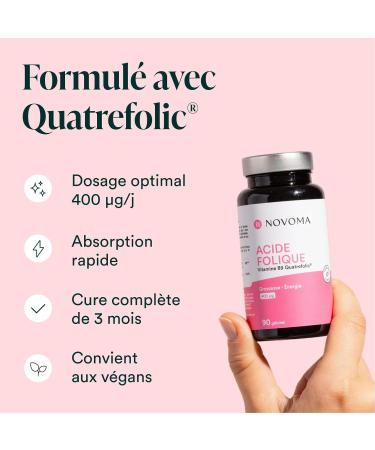 NOVOMA Folic Acid 400 g Vitamin B9 Quatrefolic Design & Early Pregnancy Food Supplement for Pregnant Women 3 Months Cure 90 Capsules Made in France - Buy Online on GoSupps.com