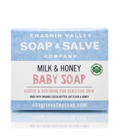 Chagrin Valley Soap & Salve Natural Organic Baby Soap - Unscented, Mild & Moisturizing Goat Milk & Honey Soap for Babies, Children, Sensitive Skin, Dry Skin, Eczema - 3.5 OZ Bar
