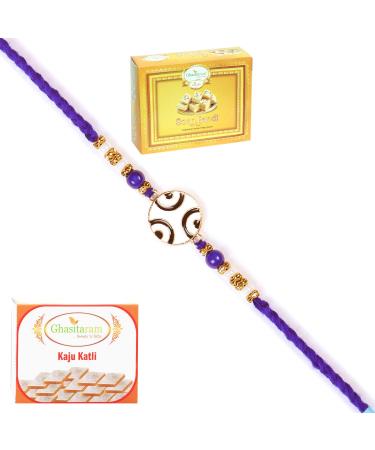Ghasitaram Gifts Rakhi for Brother Rakhis Online - 8928 Evil Eye Fancy Thread Rakhi with 200 GMS of Kaju katli and 200 GMS of Soan Papdi Rakhi with 200 gms of Kaju katli and Soan Papdi