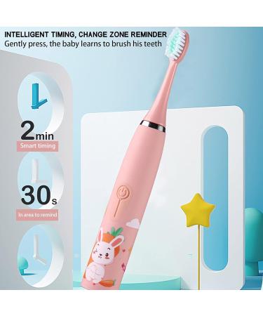 Electric Toothbrush Children USB Rechargeable - Electric Toothbrush Kids 6-12 Toothbrush Soft Hair Cleaning Tool for Child Boys and Girls Bathroom Products (Pink) - Buy Online on GoSupps.com