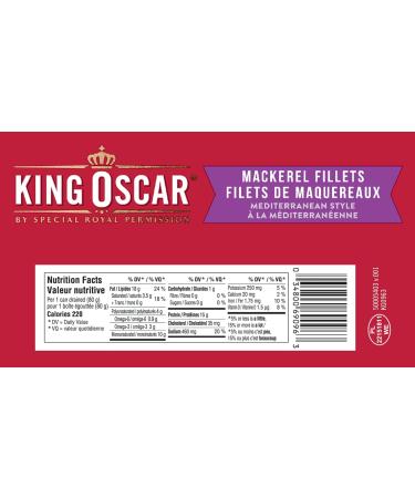 King Oscar Wild-caught Mackerel Fillets Skinless & Boneless Mediterranean Style 115 Grams Mackerel Fillets Mediterranean Style 115 g (Pack of 1) - Buy Online on GoSupps.com