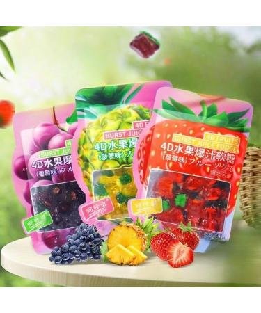4D Fruit Gummy Candy Gummies Pineapple Soft Candy Fruit Juice Fudge Strawberry Grape Fruity Sweets Healthy Nutritious Dessert Wedding Candies New Year Candy Casual Snacks Gift (Pineapple 6bag) Pineapple 6bag