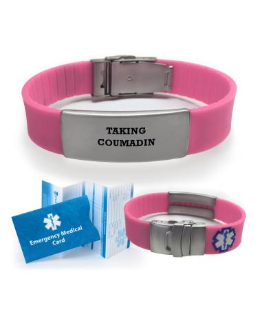 Taking Coumadin SPORT Medical Alert ID Bracelet for Women Pink