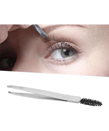 Slant Tip Tweezer Double Stainless Steel Eyebrow Remover with Brush Multipurpose Makeup Tool Precision Clamping - Buy Online on GoSupps.com