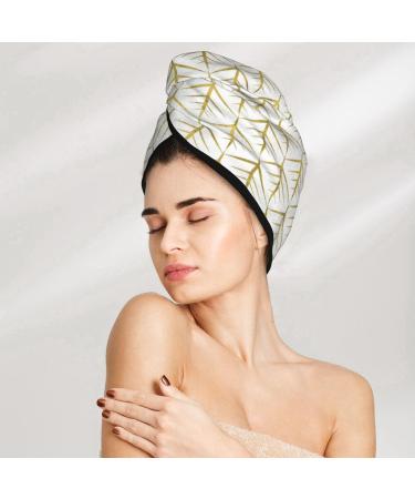 Hair Towel Wrap & Turban - Quick Drying Hair Towel with Button (White & Gold Geometry) | International Shipping Available - Buy Online on GoSupps.com