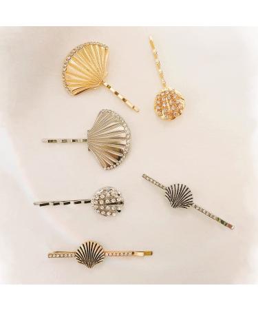 6PCS Retro Hair Pins for Women Vintage Bobby Pins Hairpins Shell Shape Hair Clips for Women Ladies and Girls Rhinestone Hair Clips Headwear Decorative Styling Tools Hair Accessories MOESUYUM