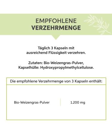 Organic Wheat Grass Capsules 100 pcs | High Dose 1200mg | Pure German Wheat Grass Powder | Vegan & Additive-Free | DE- KO-007 - Buy Online on GoSupps.com