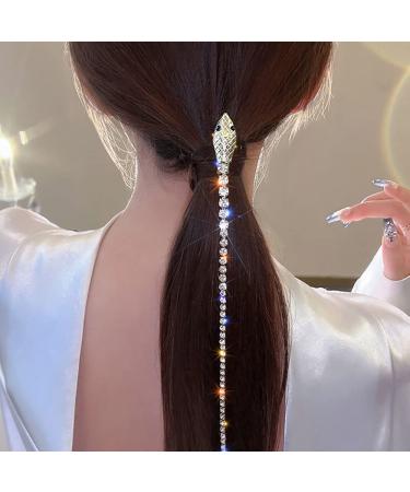 2Pcs Rhinestone Snake Hair Chains - Tassel Hair Clips with Sparkle Crystal Adornments | Silver Christmas Party Accessories for Girls - Buy Online on GoSupps.com