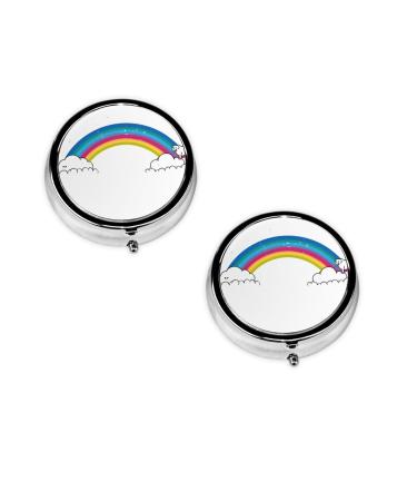 (Small Rainbow) Round Pill Box 3 Compartment Pill Box Mini Decorative Pocket Purse Portable Travel Medicine Tablet Vitamin Holder Organizer Pill Case