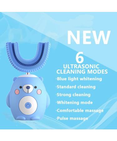 Kids Ultrasonic Electric Toothbrush - U Shaped Automatic 360 Cleaning | 6 Smart Modes | Auto Whitening | Waterproof | Ages 2-7 (Blue) - Buy Online on GoSupps.com