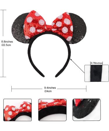 Mouse Ears Bow Headbands Shiny Bows Glitter Party Decoration Cosplay Costume for Kids Girls Women Princess Party Decorations Cosplay (Black+Red)) 3 - Buy Online on GoSupps.com