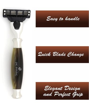 Jag Shaving Jags Lee 3-Piece Shaving Set - Straight Razor Synthetic Brush & Elegant Green Horn Stand - Buy Online on GoSupps.com