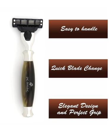 Jag Shaving Jags Lee Razor Set 3-Part Razor Kit with Blades Silver Tip Brush & Elegant Stand | Premium Shaving for Men - Buy Online on GoSupps.com