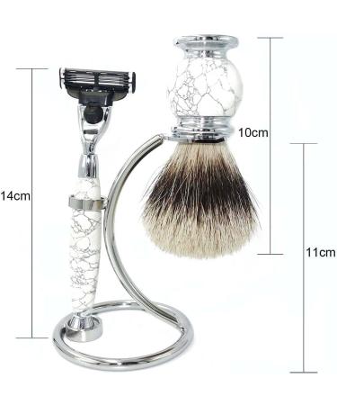 Buy Lefeda Men's Shaving Brush Set - Pure Roof Hair Natural Stone Handles Silver Stand - Premium Shaving Accessories for a Smooth Grooming Experience - Buy Online on GoSupps.com