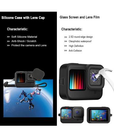 Husiway Gopro Hero 11/10/9 Black Accessories Kit - Waterproof Housing, Silicone Case, Glass Screen Protector Bundle for Action Camera - Buy Online on GoSupps.com