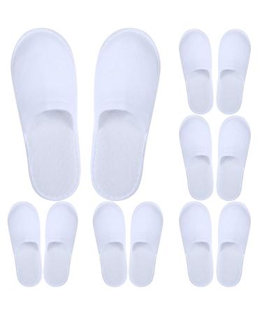 Aneco 6 Pairs Spa Slippers Disposable Closed Toe Slippers White Fluffy Guests Slippers for Home  Hotel Use