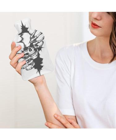 Black White Skull Hot Water Bottle with Plush Cover - Hand Warmer for Adults & Kids | 26.5x15.3cm - Ideal for Comfort & Relaxation - Buy Online on GoSupps.com