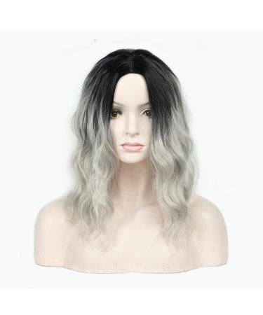 SHIYID Natural Wave Wig Brown Mixed Blonde Silver Gray Hair Middle Part Synthetic Fiber Wigs For White Black Women