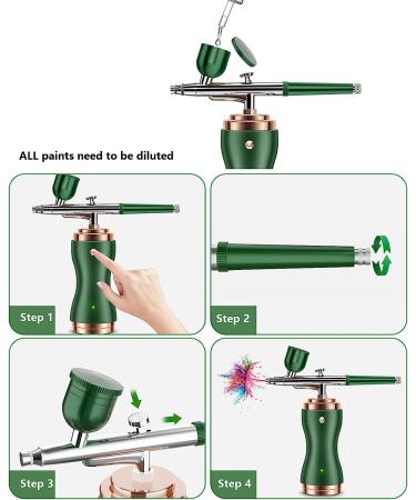 Rechargeable Cordless Airbrush Kit with Compressor - 30PSI Handheld Air Brush Gun for Nail Art, Painting, Cake Decorating, Makeup, and Barber - Green - Buy Online on GoSupps.com