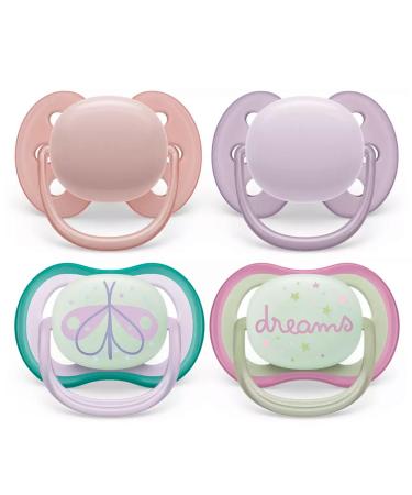 Philips Avent pacifier // 0-6 Mo // Girl Mix // Set of 4 // incl. 2 sterilization and transport boxes // Day & Night