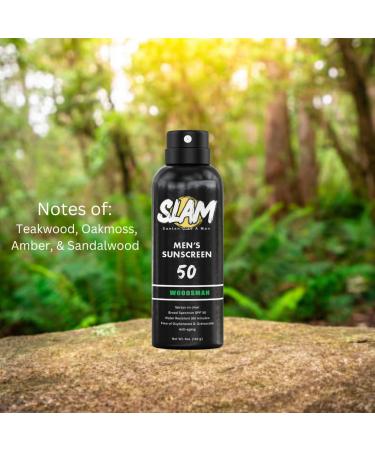 SLAM WoodsMan SPF 50 Scented Sunscreen Spray - Broad Spectrum Water & Sweat Resistant Reef Safe Teakwood Scent for Body & Face - Buy Online on GoSupps.com
