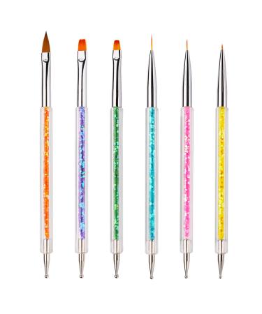 iminoo 6PCS Nail Art Brushes Double Ended Nail Liner Brush Dotting Pen Nail Art Point Drill Drawing Tools Double Ended Nail Art Brushe for DIY Nail Art Designs (Style A)