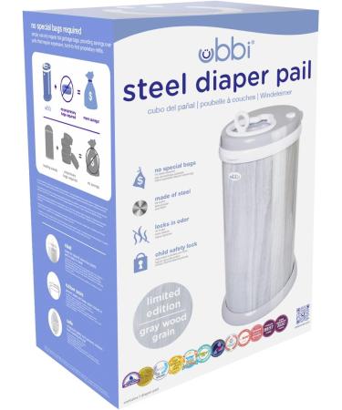 Ubbi Steel Diaper Pail - Award-Winning Odor Locking Design No Special Bag Required Woodgrain Finish | Must-Have for Baby Registry - Shop Internationally! - Buy Online on GoSupps.com