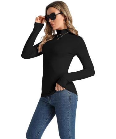 Women's Black Mock Neck Active Base Layer Top - Long Sleeve, Slim Fit (Large) - Buy Online on GoSupps.com