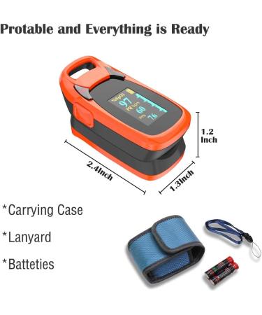 Fingertip Pulse Oximeter with Plethysmograph and Perfusion Index, Large OLED Display Blood Oxygen Saturation & Heart Rate Monitor - Carrying Case Included (Red-Orange) - Buy Online on GoSupps.com