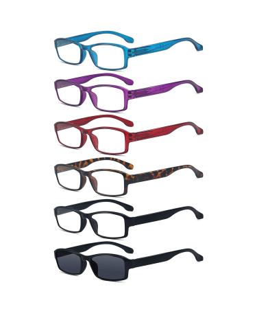 Eyekepper Reading Glasses 6 Pack Comfort Reader Eyeglasses Include Reading Sunglasses for Men Women +2.00 +2.00 6 Pairs Mix