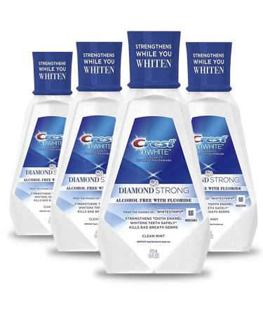Crest 3D White Diamond Strong Mouthwash Alcohol free Fluoride Whitening Clean Mint 473 mL (16 fl oz) 4 Count Clean Mint 15.99 Fl Oz (Pack of 4)