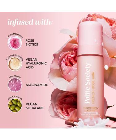 Polite Society French Rose Milk Moisturizing Glaze Mist | Size: 1 Fl oz | Hydrated radiance of liquid glass for a buildable glazed makeup effect with skincare benefits. - Buy Online on GoSupps.com