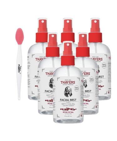 Witch Hazel Facial Mist Toner 8oz - Rose Petal with Aloe Vera | Bundled with Nose Cleaning Brush Alcohol-Free Refreshing Face Mist for Radiant Skin Balancing & Hydrating (Pack of 6)