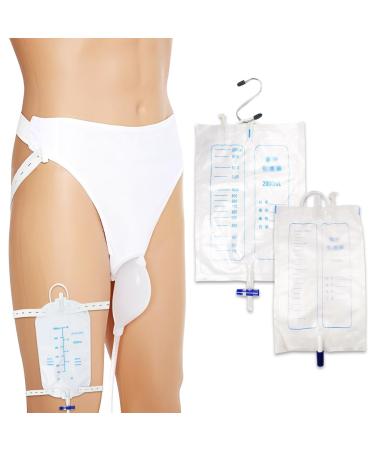 Wearable Urinal for Men Reusable Protable Silicone Urinals with 2000ml 1000ml Day and Night Collection Urine & 500ml Leg Bag Urinary Drainage Bag System for Elderly Bedridden Patients 3 Bags Silicone Model