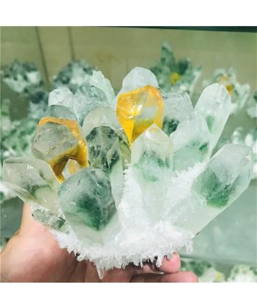 Natural Crystal Rough Natural Green Ghost Crystal Cluster Inlaid Yellow Quartz Cluster Specimen Stones (Size : 400-500g)