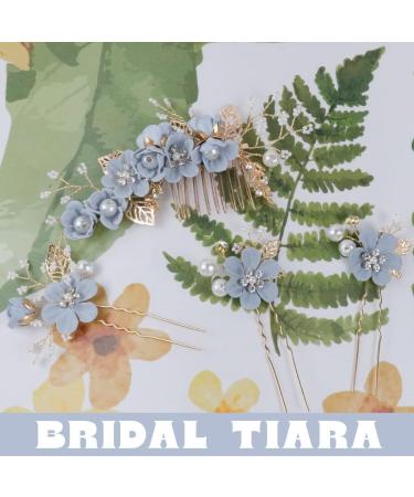 WHYCNJL 3 Pieces Wedding Comb Pearl Hair Jewelry Bridal Rhinestone Bridal Jewelry Comb Hair Clip for Bride Bridesmaid Blue - Buy Online on GoSupps.com