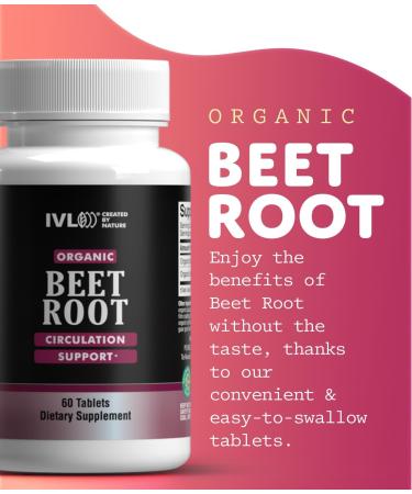 IVL Organic Beet Root Circulation Support Supplement 60 Tablets 1350mg with Black Pepper USDA Certified - Buy Online on GoSupps.com