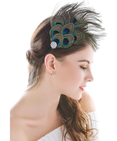 Aukmla Green Peacock Feather 1920s Flapper Headband with Rhinestones - Hair Accessories for Women and Girls - Buy Online on GoSupps.com