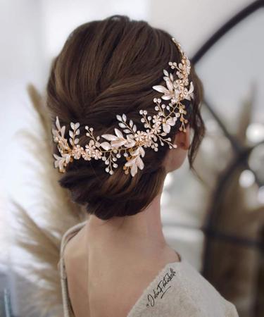 ZHENM Wedding Headpieces for Bride Rhinestone Bridal Headband Wedding Hair Accessories for Brides Gold