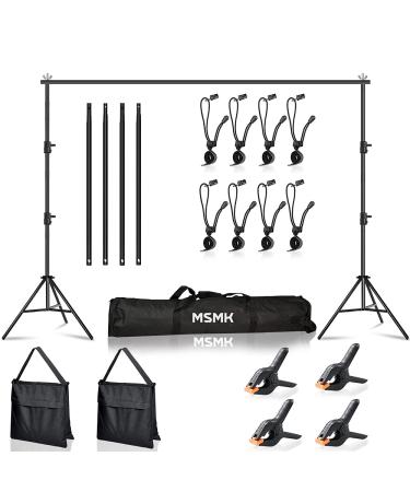 MsMk Photo Video Studio Backdrop Stand with 8 Spring & 4 Clips, 6.5ft x 10ft Adjustable Muslin Background Support System Kit with Sand Bag, Carry Bag for Photography Studio