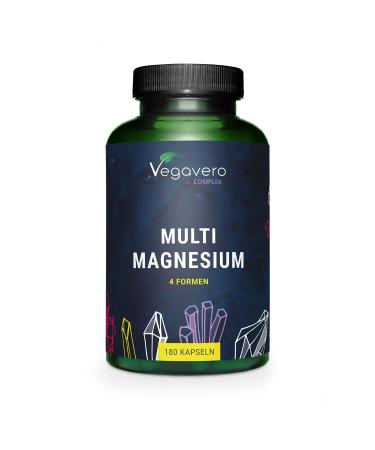 Magnesium Complex 375 mg | 180 Capsules | 4 FORMS - Bisglycinate Malate Citrate and Taurate | With Vitamin B2 & B6 | Superior Absorption | No Additives & Vegan | Vegavero